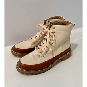 Mi.iM women's bootie vegan leather, excellent condition, cream + tan, size 6